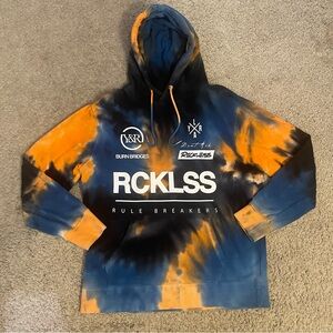 Young & Reckless Tie-Dye Hoodie with Orange and Blue Panels Womens L